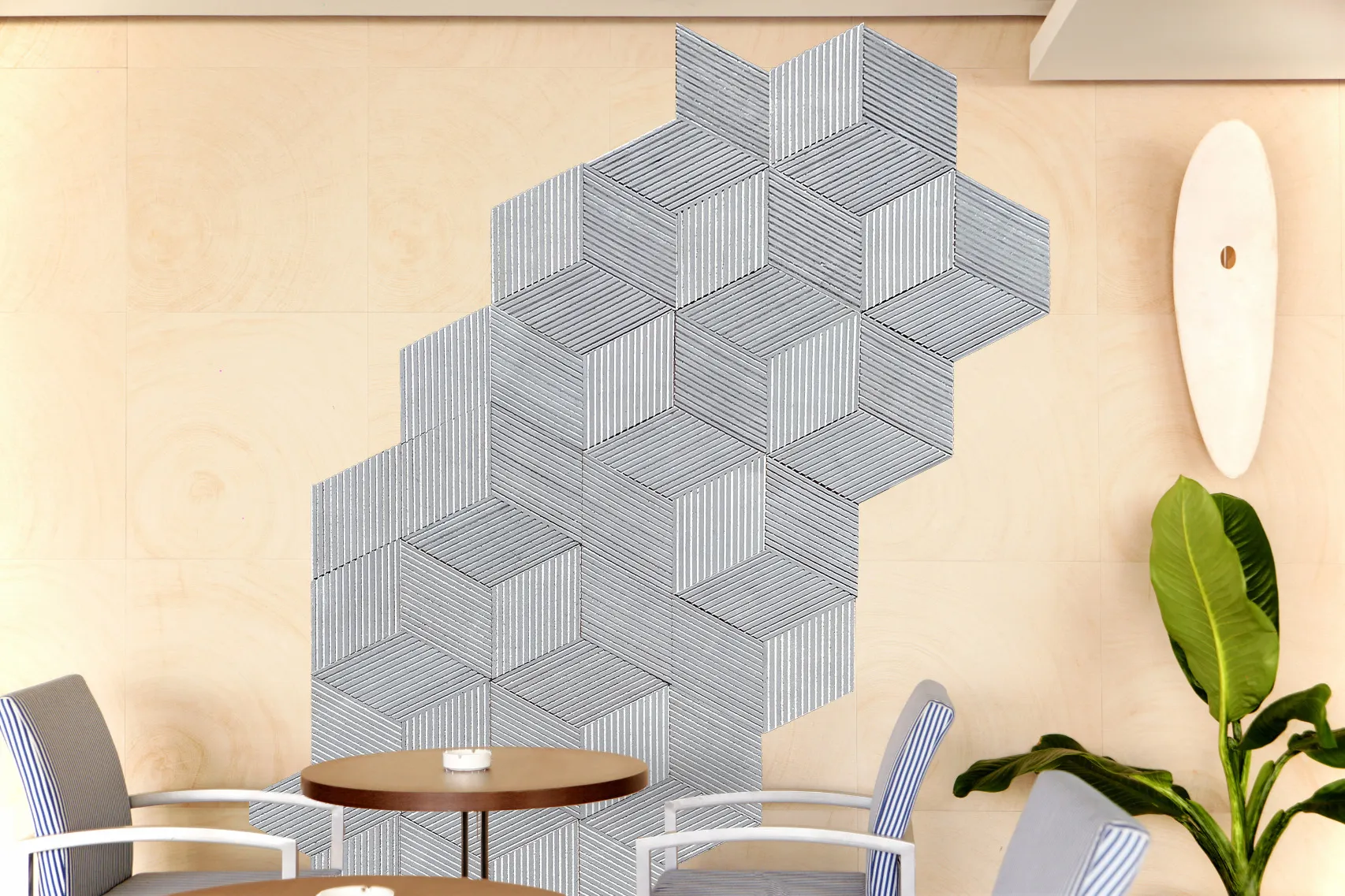 Gray Rigato 3D Acoustic Cork Wall Cafe