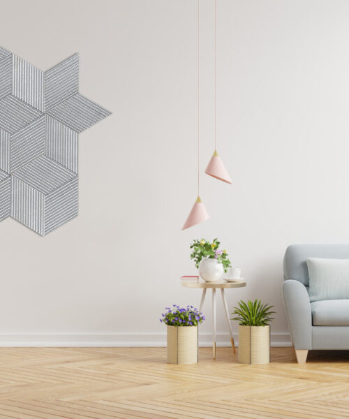 Gray Rigato 3D Acoustic Cork Wall Panels For Geometric Cube Pattern