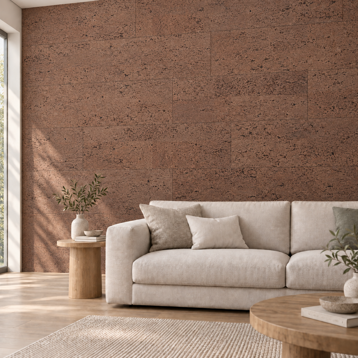 Hazel - 1/4&Quot; (6Mm) - Swiss Cork Glue Down Tile (Ghaz6) Hazel Glue-Down Cork Tiles On A Living Room Accent Wall — Visualization
