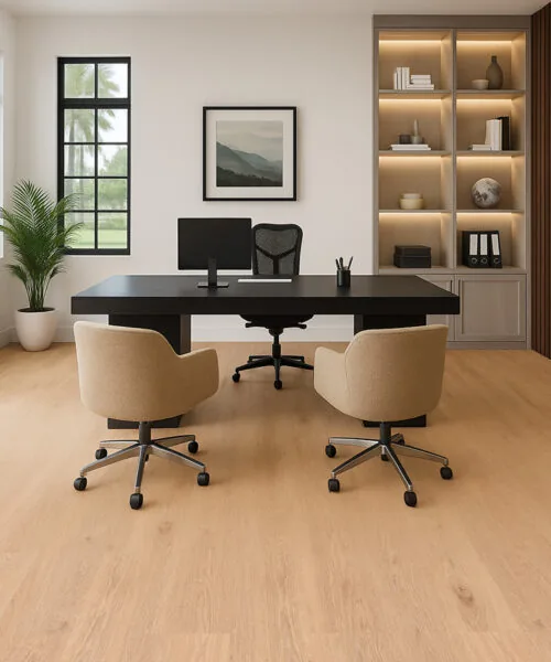 Bright Home Office With Honey Oak Forna Natural Composite Flooring Showcasing A Smooth, Natural Oak Finish.