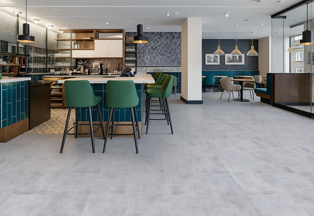 Industrial Grey - 3/8&Quot; (9.5Mm) - Swiss Real Linoleum Hydrowood Core Waterproof Floating Flooring (Nindg9.5) Industrial Gary Grey Swiss Real Linoleum Hydrowood Core Waterproof Durable For Restaurant