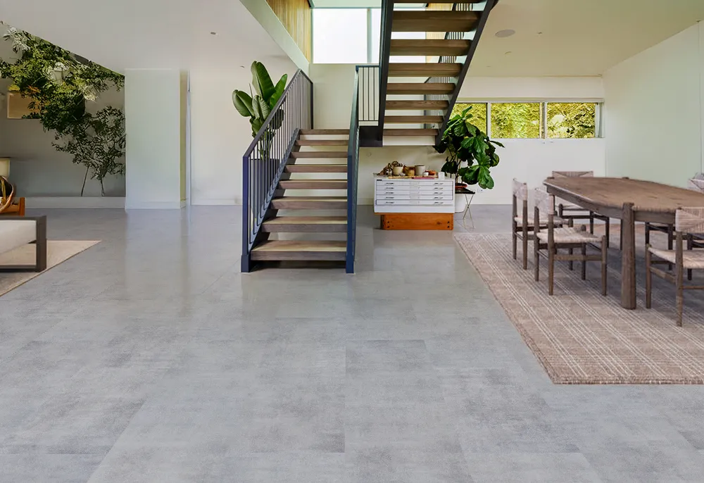 Industrial Grey - 3/8&Quot; (9.5Mm) - Swiss Real Linoleum Hydrowood Core Waterproof Floating Flooring (Nindg9.5) Industrial Grey Swiss Real Linoleum Best Basement Waterproof Flooring With Concrete Look