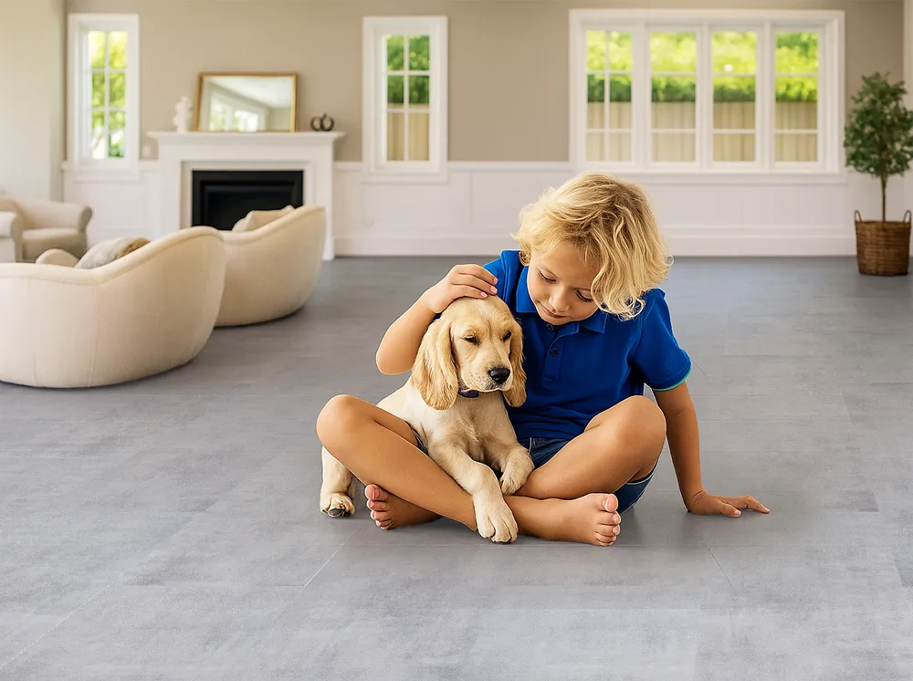 Industrial Grey - 3/8&Quot; (9.5Mm) - Swiss Real Linoleum Hydrowood Core Waterproof Floating Flooring (Nindg9.5) Industrial Grey Swiss Real Linoleum Non-Toxic Natural Linoleum Floor Planks For Kid And Dog