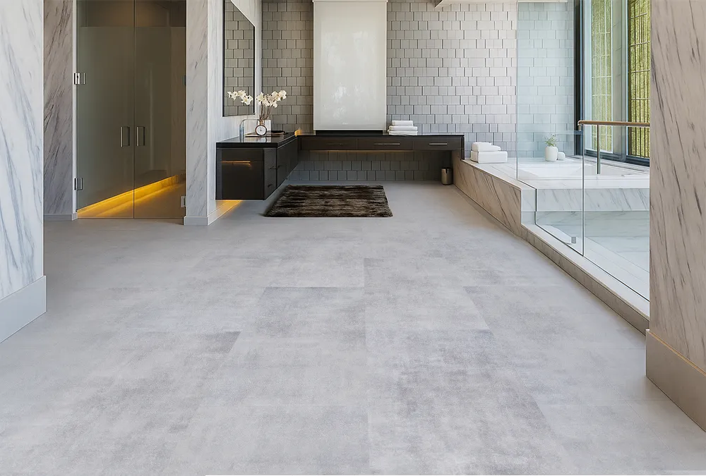 Industrial Grey - 3/8&Quot; (9.5Mm) - Swiss Real Linoleum Hydrowood Core Waterproof Floating Flooring (Nindg9.5) Industrial Grey Swiss Waterproof Floating Tiles Linoleum Flooring For Bathroom