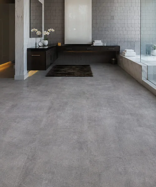 Industrial Grey - 3/8&Quot; (9.5Mm) - Forna Natural Composite Flooring With Waterproof Hydrowood Core (Nindg9.5) Cool Gray Floating Natural Composite Floor With Subtle Concrete Texture In A Luxury Bathroom