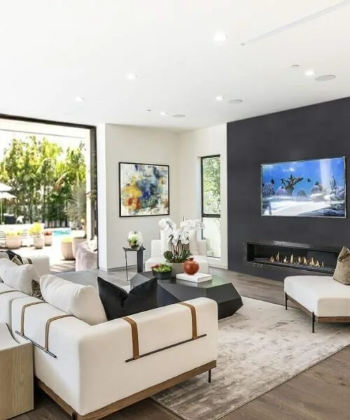 jet black cork wall tiles living room natural accent wall