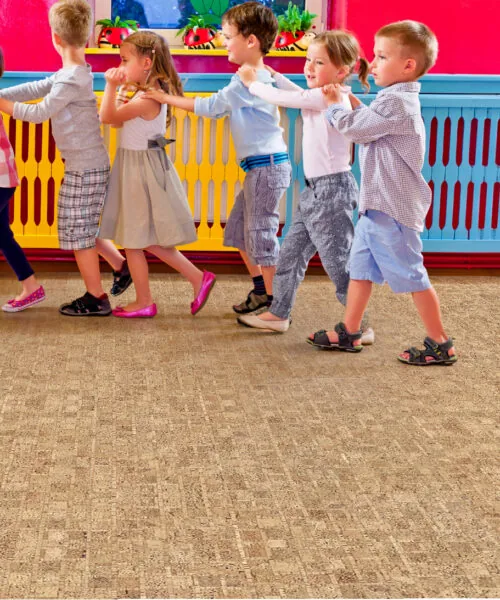 Parcork - 7/16&Quot; (11Mm) - Swiss Real Cork Floating (Fpar11) Joyful Daycare Children Enjoying Their Walk On Parcork Cork Flooring