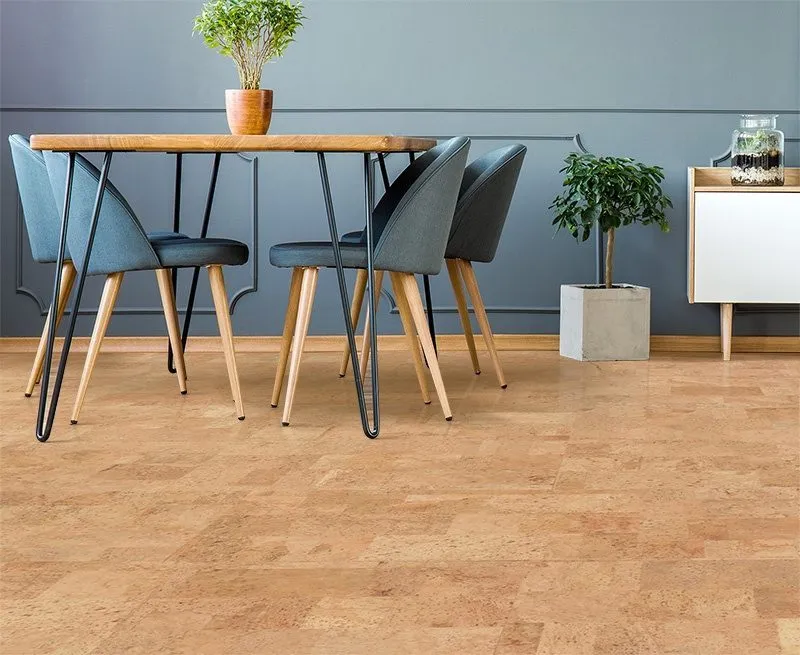Cork Flooring: Elevating Your Apartment With Style, Comfort, And Sustainability Leather Cork Floor Grey Wall Apartment Interior Dinning Room