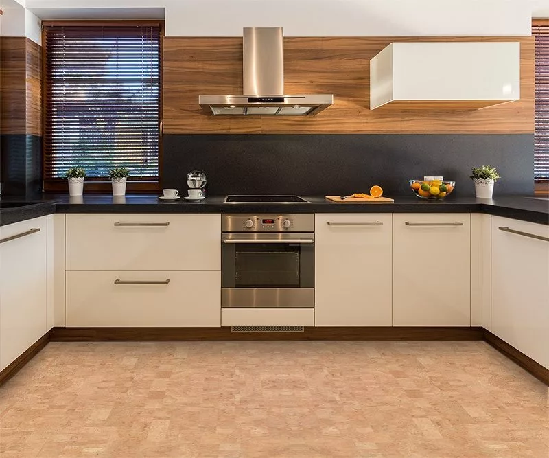 Leather Forna Cork Floor Contemporary Kitchen White Cabinet
