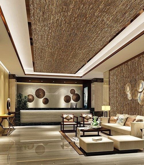 Ledge Stone Cork Ceiling Tiles Acoustic Soundproofing