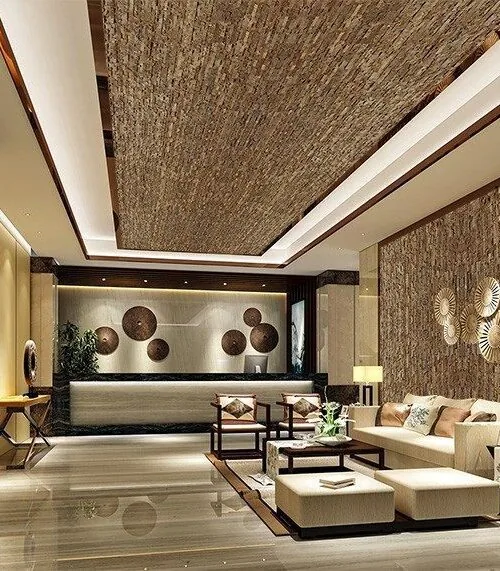 Ledge Stone Cork Ceiling Tiles Acoustic Soundproofing