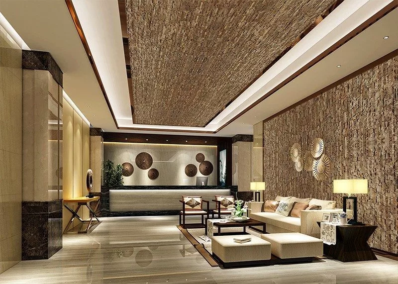 Ledge Stone Cork Ceiling Tiles Acoustic Soundproofing