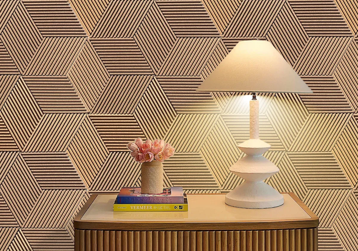 Linear Natural Cork Wall Acoustic Penal Tiles Hotel