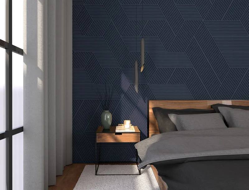 Linear Wood Deep Blue Cork Wall Panels | 10mm 3D Acoustic Panels USA