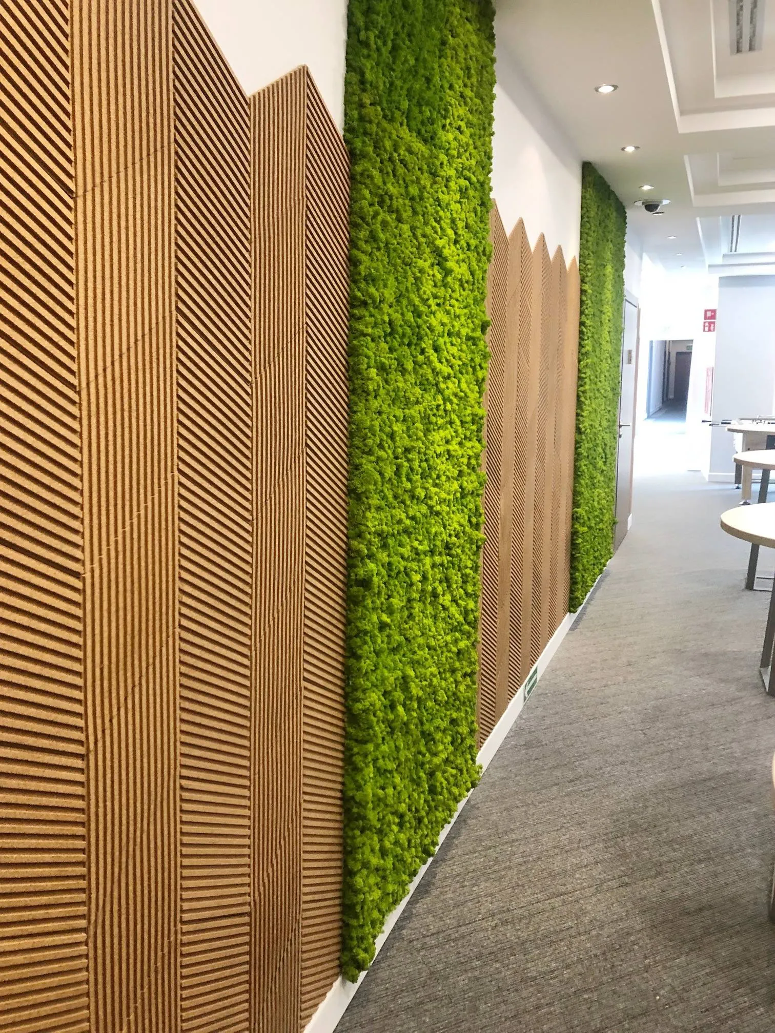 Linear Wood Natural 3D Acoustic Cork Decorative Wall Panels Coverings Cafe Restaurant