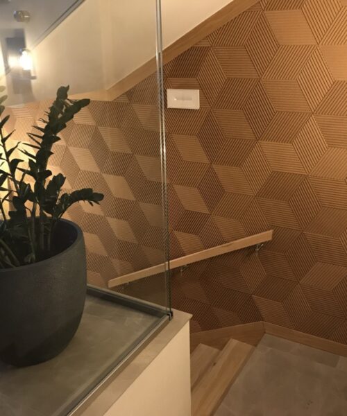 Linear Wood Natural 3D Acoustic Cork Decorative Wall Panels Coverings Stairs Area