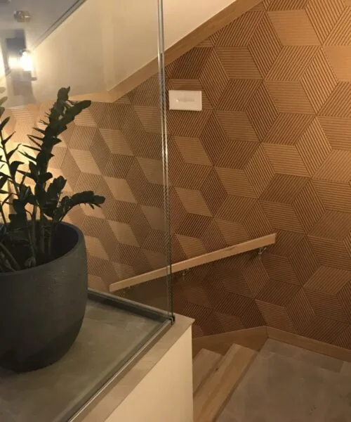 Linear Wood Natural - 25/64&Quot; (10Mm) – 3D Acoustic Cork Wall Panels (Wlwon10) Linear Wood Natural 3D Acoustic Cork Decorative Wall Panels Coverings Stairs Area