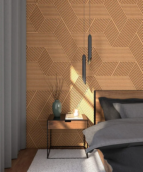 linear wood natural 3d acoustic cork decorative wall panels for bedroom