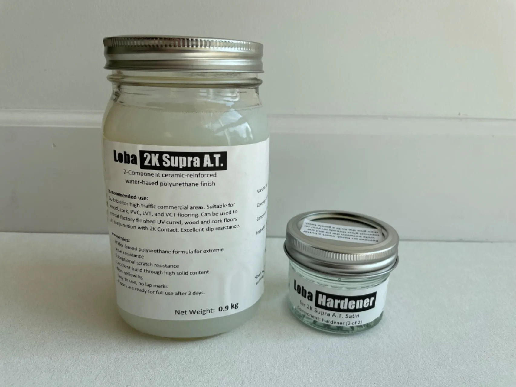 Loba 2K Supra A.t. Litre - Top Layer Water-Based Polyurethane (Lobalr) Loba 2K Supra A.t. Polyurethane Finish And Hardener In Labelled Containers