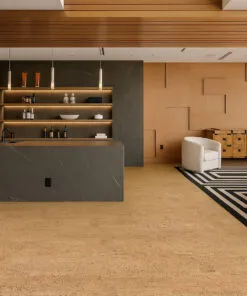 Rhythm – 7/16″ (11Mm) – Swiss Real Cork Floating (Frhy11) Contemporary Home Office With Rhythm Swiss Cork Floor, Complemented By Walnut Furniture And Soft Ambient Lighting.