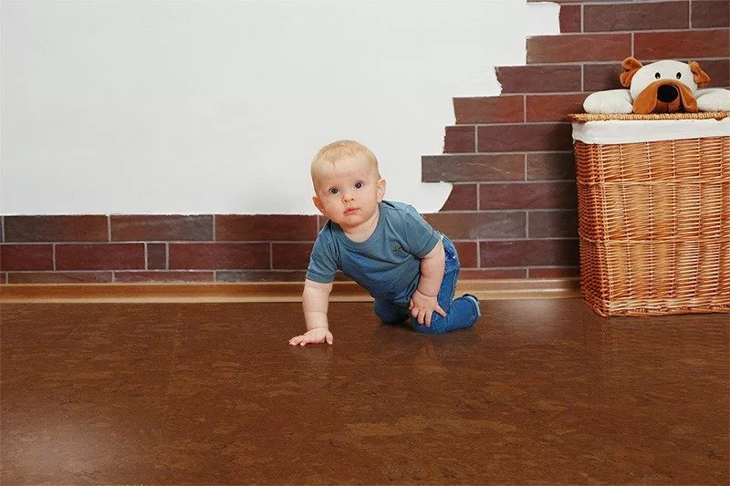 Healthy Flooring, A Better Floor For Healthier Living, The Cork Way Mahogany Ripple Cork Floor Safe Healthy Warm Crawling Baby Room