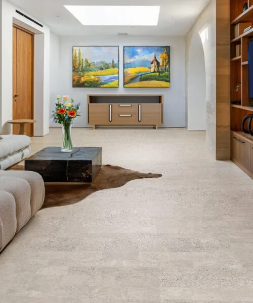 mystic vanilla swiss cork floating flooring for quiet basement