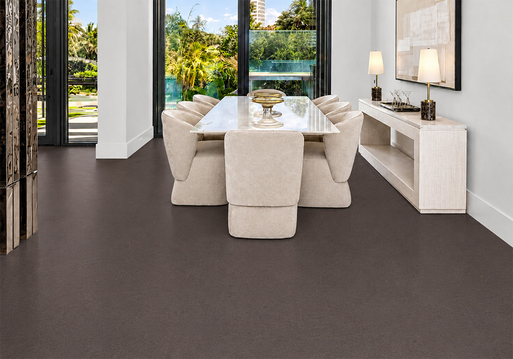Night - 7/16&Quot; (11Mm) - Swiss Real Cork Floating (Fnig11) Night Swiss Real Cork Floating Flooring Anchors A Dining Room With Cream Chairs And Garden-Facing Windows.