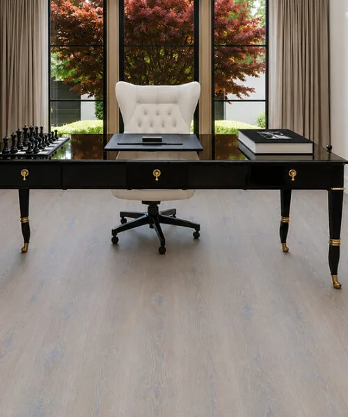Nordic Oak - 3/8&Quot; (9.5Mm) - Forna Natural Composite Flooring With Waterproof Hydrowood Core (Nnoro9.5) Nordic Oak Natural Composite Flooring In An Elegant Home Office With A Black Desk And Classic Décor