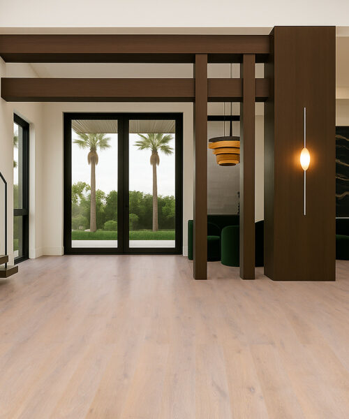 Contemporary Entryway Showcasing Nordic Oak Real Linoleum Flooring With Warm Oak Planks.
