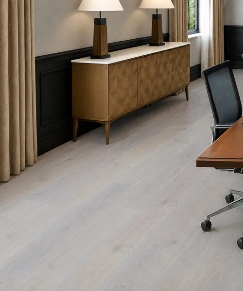 Nordic Oak - 3/8&Quot; (9.5Mm) - Forna Natural Composite Flooring With Waterproof Hydrowood Core (Nnoro9.5) Nordic Oak Forna Natural Composite Flooring In A Contemporary Conference Room With A Wood Meeting Table