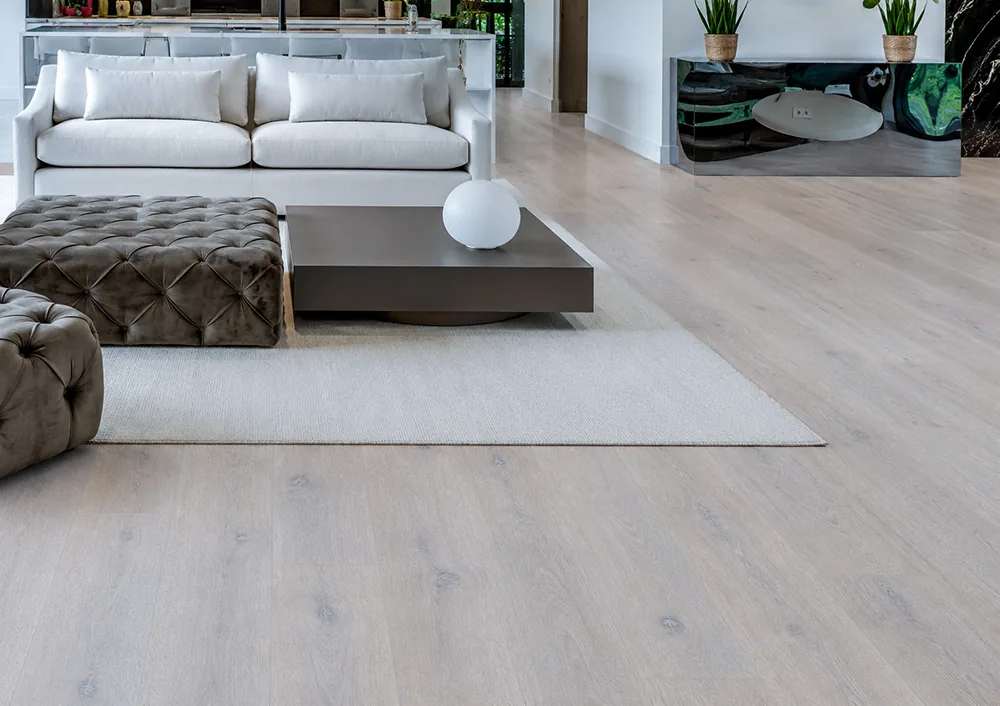 Nordic Oak - 3/8&Quot; (9.5Mm) - Forna Natural Composite Flooring With Waterproof Hydrowood Core (Nnoro9.5) Nordic Oak Forna Natural Composite Flooring In A Bright Modern Living Room With Wide Pale Oak Planks