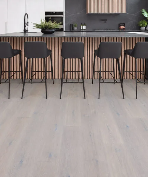 Nordic Oak - 3/8&Quot; (9.5Mm) - Forna Natural Composite Flooring With Waterproof Hydrowood Core (Nnoro9.5) Nordic Oak Forna Natural Composite Flooring In A Luxury Kitchen With A White Marble Island