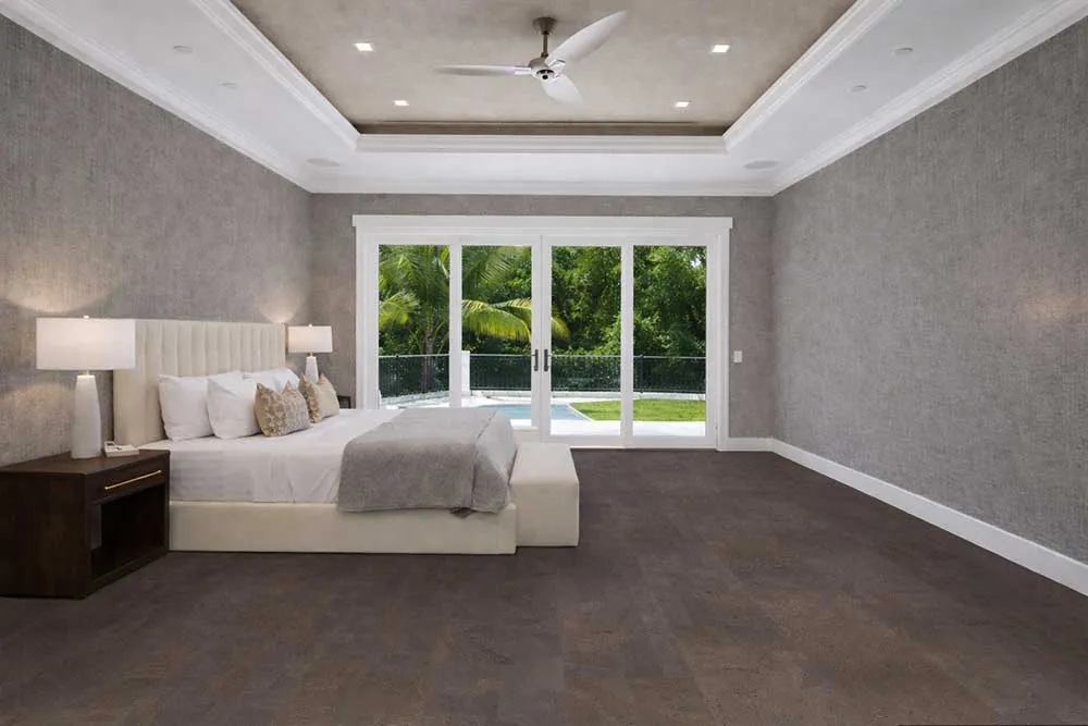 Onyx - 7/16&Quot; (11Mm) - Swiss Real Cork Floating (Fox11) Modern Bedroom Interior With Onxy Swiss Cork Flooring,
