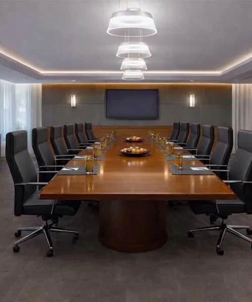 Onyx - 7/16&Quot; (11Mm) - Swiss Real Cork Floating (Fox11) Modern Conference Room Interior Featuring Onxy Swiss Cork Flooring, Large Boardroom Table And Contemporary Office Design.