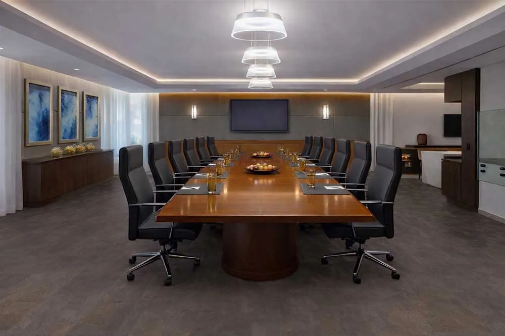 Onyx - 7/16&Quot; (11Mm) - Swiss Real Cork Floating (Fox11) Modern Conference Room Interior Featuring Onxy Swiss Cork Flooring, Large Boardroom Table And Contemporary Office Design.