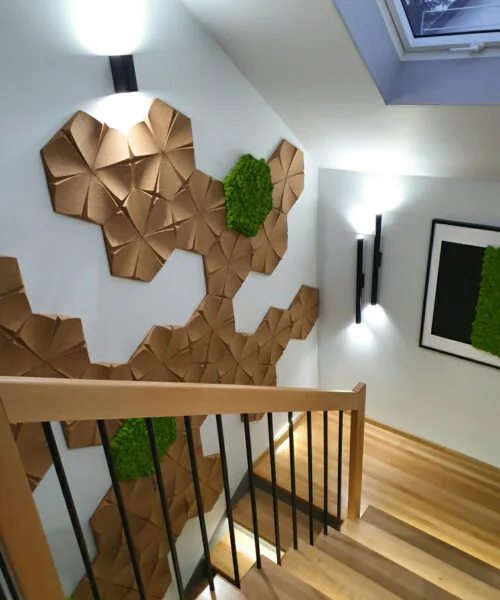 Petal Natural - 1 3/16&Quot; (30Mm) – 3D Acoustic Cork Wall Panels (Wpn30) Petal Natural 3D Acoustic Cork Decorative Wall Panels Treatment Stairs