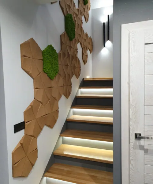 Petal Natural - 1 3/16&Quot; (30Mm) – 3D Acoustic Cork Wall Panels (Wpn30) Petal Natural 3D Acoustic Cork Decorative Wall Panels Treatment Tiles Stair Way