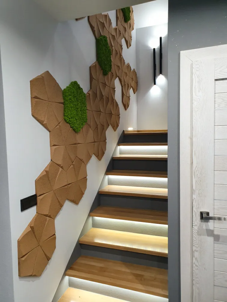 Petal Natural 3D Acoustic Cork Decorative Wall Panels Treatment Tiles Stair Way