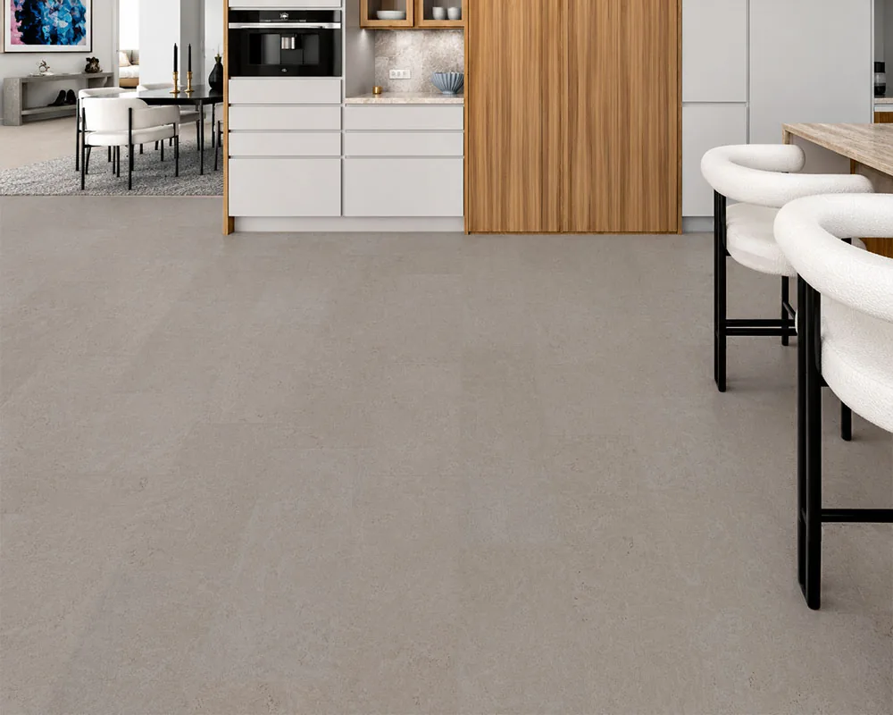 Porto Mist - 7/16&Quot; (11Mm) - Swiss Real Cork Floating (Fpm11) Porto Mist Swiss Real Cork Floating Flooring In A Luxury Dining Room With Contemporary Interior Design