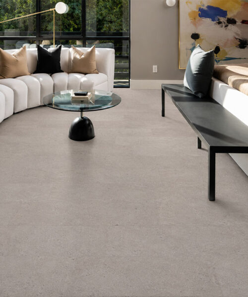 Porto Mist Swiss Real Cork Floating Flooring in a luxury bedroom with natural cork flooring