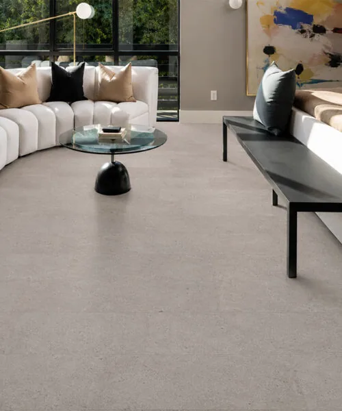 Porto Mist Swiss Real Cork Floating Flooring in a luxury bedroom with natural cork flooring