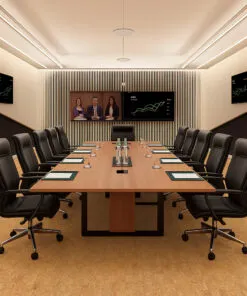 Quadro-B - 7/16” (11Mm) - Swiss Real Cork Floating (Fquab11) Professional Conference Room With Leather Chairs And Oak Table Over Quodro Swiss Cork Flooring In Natural Tone.