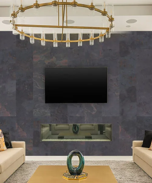 Rainbow Slate - 7/16&Quot; (11Mm) - Swiss Real Stone (Rrain11) Rainbow Slate Real Stone Flooring – Modern Living Room Feature Wall With Fireplace