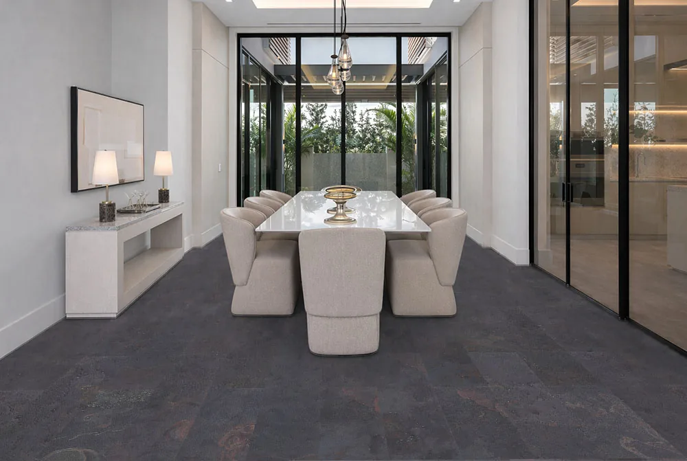 Rainbow Slate - 7/16&Quot; (11Mm) - Swiss Real Stone (Rrain11) Rainbow Slate Real Stone Flooring – Elegant Dining Room Interior With Minimalist Design