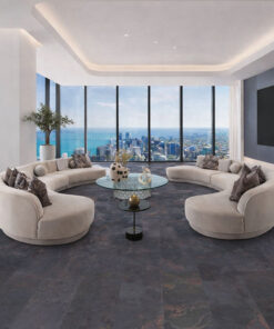 Rainbow Slate - 7/16&Quot; (11Mm) - Swiss Real Stone (Rrain11) Rainbow Slate Real Stone Flooring – Luxury Living Room With Ocean View And Curved Sofa