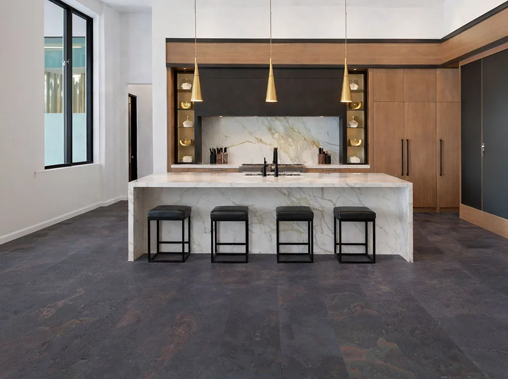 Rainbow Slate - 7/16&Quot; (11Mm) - Swiss Real Stone (Rrain11) Rainbow Slate Real Stone Flooring – Modern Kitchen Interior With Marble Island