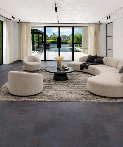 Rainbow Slate - 7/16&Quot; (11Mm) - Swiss Real Stone (Rrain11) Rainbow Slate Real Stone Flooring – Luxury Living Room With Modern Seating And Scenic View