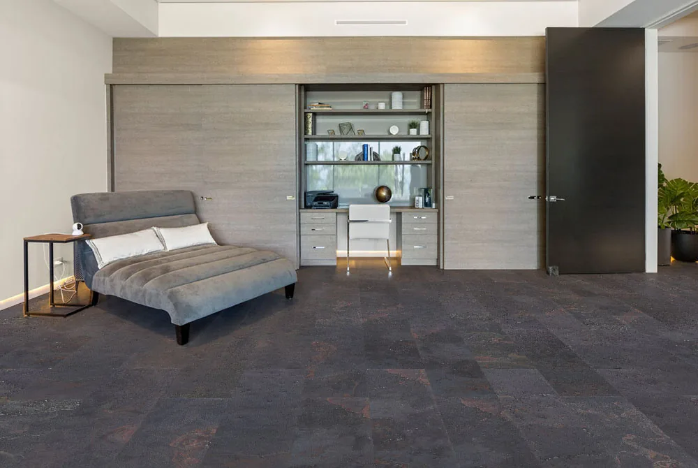 Rainbow Slate - 7/16&Quot; (11Mm) - Swiss Real Stone (Rrain11) Rainbow Slate Real Stone Flooring – Modern Bedroom Interior With Built-In Workspace