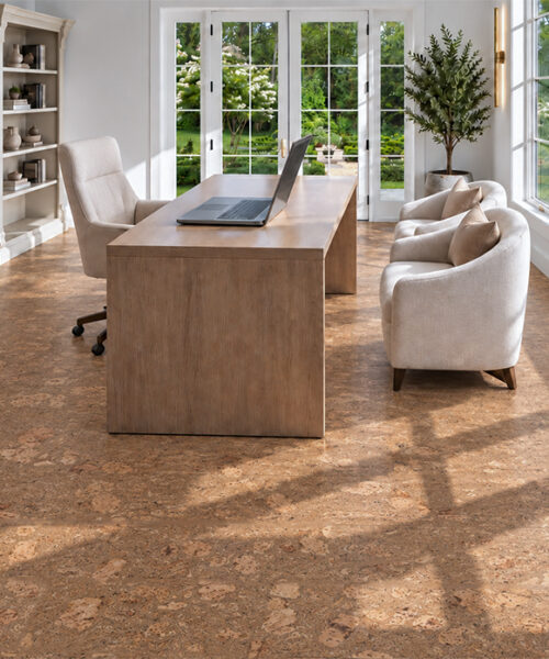 Rococo - 1/2&Quot; (12Mm) - Cork Floating (Froco12) Rococo 12Mm Swirling Cork Flooring Brings Warm Caramel Tones To A Garden-View Home Office.