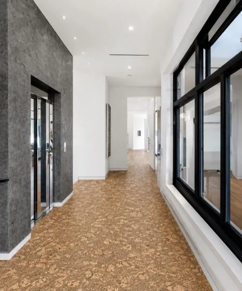 Rococo Cork Floor Multi Family Building Hallway Elevated Idea